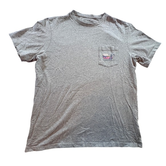 Vineyard Vines Mens Gray Lacrosse Whale Graphic Pocket T-Shirt Size M Cotton - Picture 2 of 8